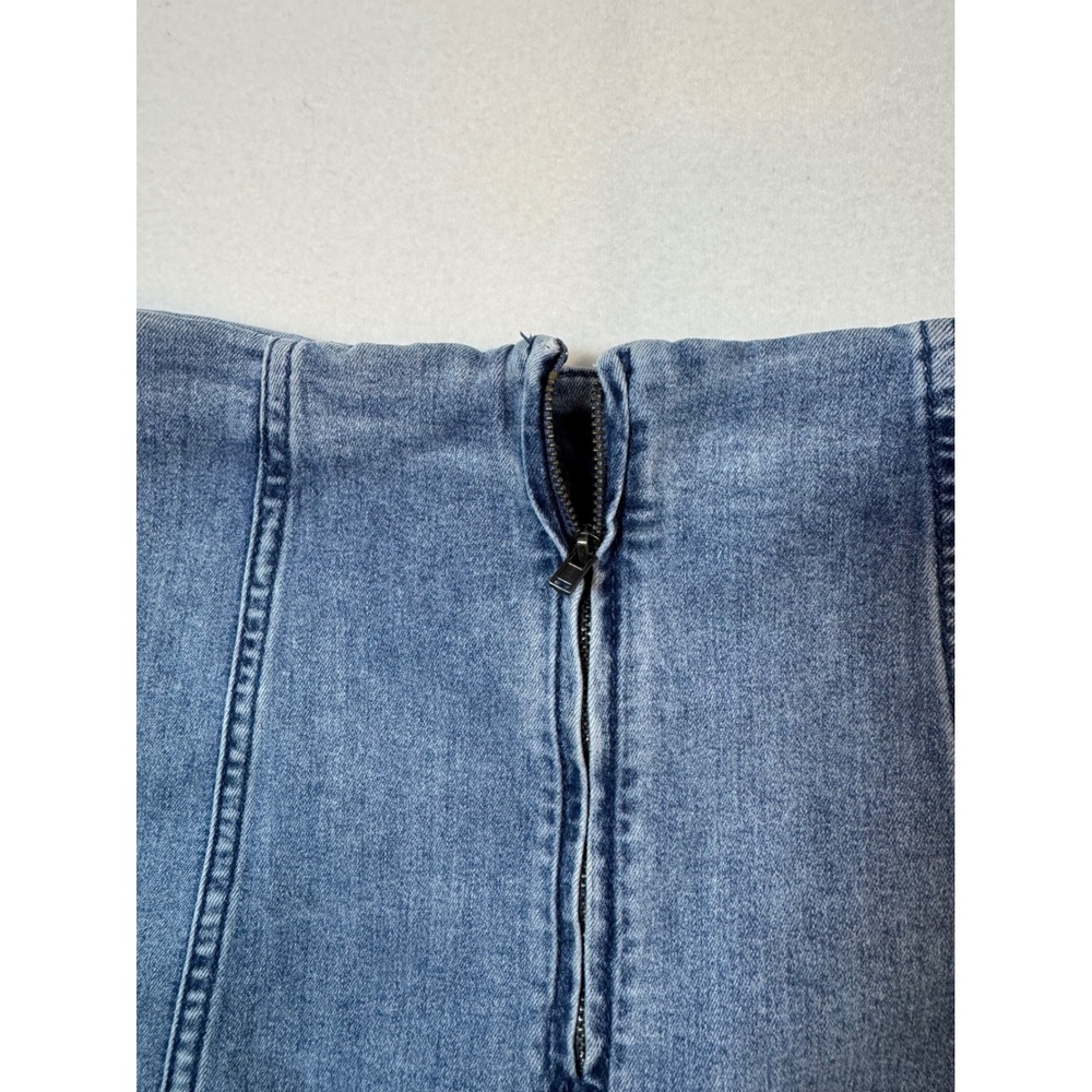 Boho Free People Denim Mini Skirt Womens 8 Blue Medium Wash Seamed Back Zip - Picture 5 of 9